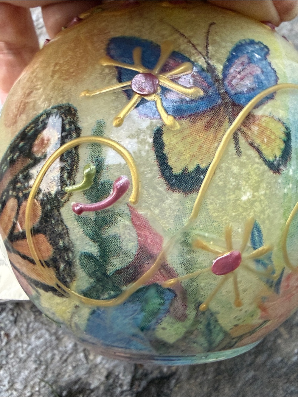 Hand-Painted Butterfly Glass Tea Light Holder in Blue, Pink and Gold - Picture 10 of 16